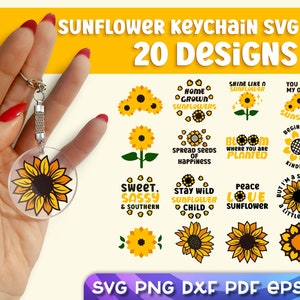 Sunflower Keychain SVG Bundle | Sunflower Quotes SVG | Happy Sunny Days SVG Keychain