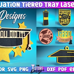 Graduation Tiered Tray Laser Cut SVG Bundle | School Tiered Tray SVG Design | Laser Cut Files