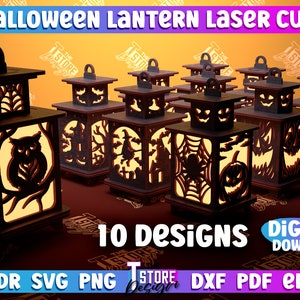 Halloween Lantern Laser Cut Bundle | Halloween Candle Tealight Holder | Spooky Scene Lamp Laser cut | 3D Halloween Lantern, 3D Night Light