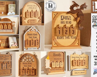 Laser Cut Book Reader Tracker Bundle SVG, Library Decor, Book tracker Signs, Sign with Stand Laser Cut, Wall Hanger, Wooden Book Lover Gift