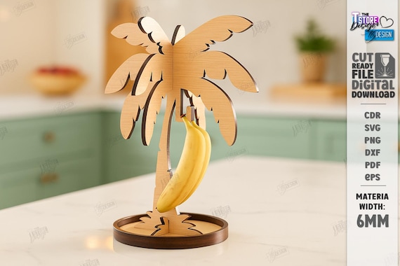 3d Banana Holder With Hooks Laser Cut Bundle, Funny Shelf Sitter