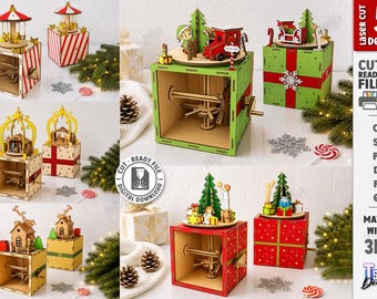 Weihnachtliches kinetisches Spielzeug (SVG) – Lasergeschnittene mechanische Weihnachtsbox – Beweglicher Weihnachtsautomat – Weihnachtliche Tischdekoration (SVG)