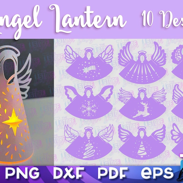 Engel Laterne SVG Bundle | Papierarbeiten | Papierlampe SVG | Engel Laterne Design v.2