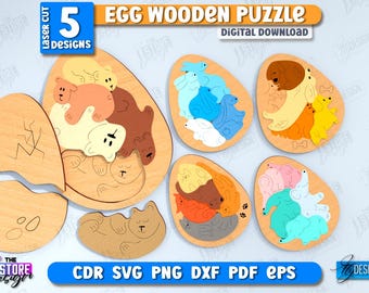 Egg Wooden Puzzle Laser Cut Bundle, Wooden Montessori Toys, Wooden Animal Puzzle, Educational Games, Kids Puzzle Laser, Animal Shaped Games