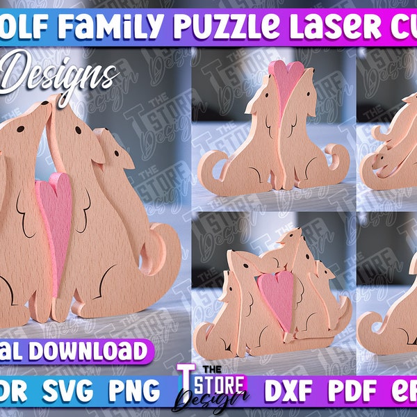 Wolf Family Puzzle Laser Cut | Wolf Family Love SVG Design | Family  Puzzle Laser Cut Files | SVG Design | Custom Wolf Family Puzzle v.2