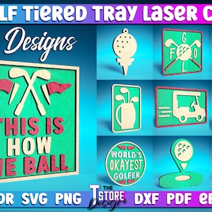Golf Tiered Tray Laser Cut SVG Bundle | Sport Tiered Tray SVG Design | Laser Cut Files