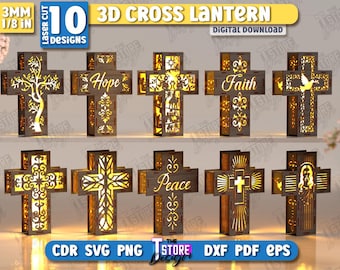 3D Kreuz Laterne Lasercut Bundle, Kreuz Stehlampen, christliches Wohnkultur, Holz Nachtlicht, Kerzenhalter, dekorative Laterne stehend