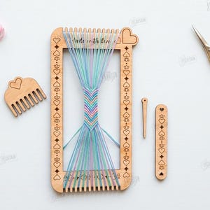 Weefgetouw kit lasergesneden - armband maker frame - doe-het-zelf gereedschapsset - vriendschap armband maker svg afbeelding 6