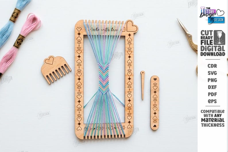 Weefgetouw kit lasergesneden - armband maker frame - doe-het-zelf gereedschapsset - vriendschap armband maker svg afbeelding 6