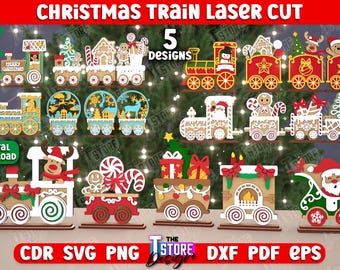 3D Christmas Trains Laser Cut Bundle, Wooden Christmas train laser cut, Xmas train  shelf sitter svg, Santa's Train Laser Cut Bundle