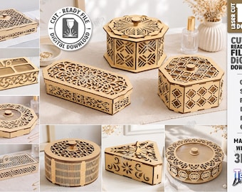 Wooden Box SVG - Laser Cut Decorative Storage Box - Jewelry Organizer Keepsake Box Acrylic Lid SVG