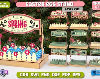 Personalized Easter egg holders lasercut bundle, 3d easter egg stand svg, happy easter egg holder, kids svg, easter egg storage, farmhouse