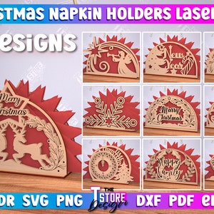 Weihnachten-Serviettenhalter Laser Cut Bundle, Weihnachten-Serviettenhalter, Rentier-Serviettenhalter SVG-Designs, Santa Laser Cut-Dateien, Digitale Dateien