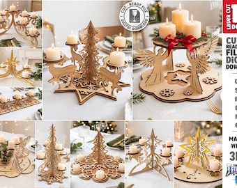 Christmas Candle Centerpiece SVG - Laser Cut Wooden Candle Holder - Christmas Table Decor - Angel Tree Holiday Centerpiece svg