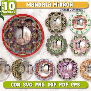 Pacote de moldura de espelho de mandala 3D cortada a laser, corte de mandala a laser, moldura de espelho em camadas, mandala multicamadas, moldura de espelho multicamadas, decoração para casa