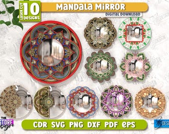 3D Mandala Spiegel Rahmen Laser Cut Bundle, Mandala Laser Cut, 3D Spiegelrahmen, mehrschichtiger Spiegelrahmen, Mandala, Wohndekor