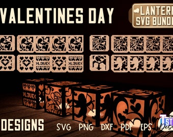 Valentinstag Laterne SVG Bundle | Papierhandwerk | Papier Lampe SVG | Kleine Größe v.2