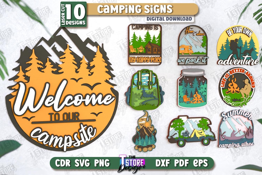 Camping Signs Lasercut Bundle, Camping Wall Art, Camping Signs Svg ...