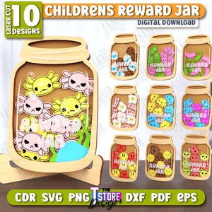 Pode incluir: Um download digital de 10 designs de frascos de recompensa para crianças. Os frascos são decorados com axolotls de desenhos animados coloridos. Os designs são perfeitos para criar um sistema de recompensa divertido e envolvente para crianças.