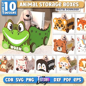 Tier Aufbewahrungsboxen Laser Cut Bundle, 3D Kinder Tierboxen, Kinder Aufbewahrungsbox Laser Cut, Spielzeugkiste, Baby Organizer aus Holz, dekorative Box