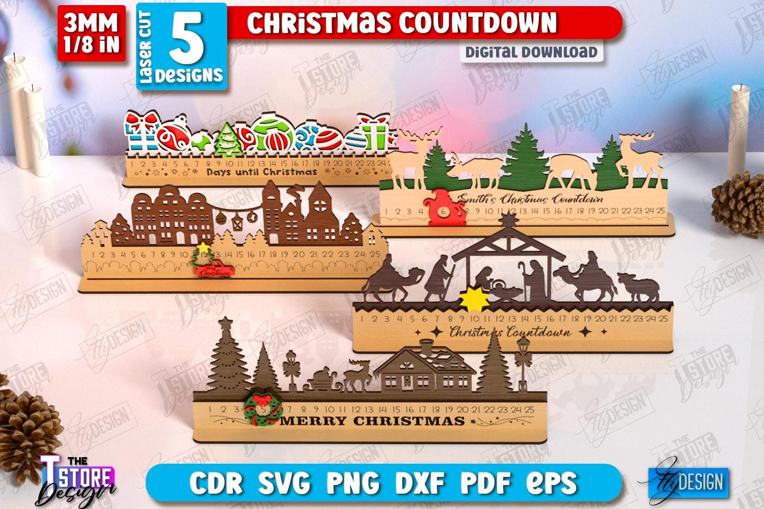 3d Christmas Countdown Laser Cut Bundle, Days Until Christmas Svg, Xmas ...