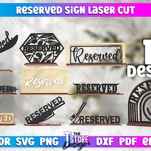 Reserved sings lasercut bundle, reserved table signs svg, cafe decoration, tabletop signs, restaurant table signs, personalized name plate