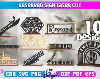 Reserved sings lasercut bundle, reserved table signs svg, cafe decoration, tabletop signs, restaurant table signs, personalized name plate