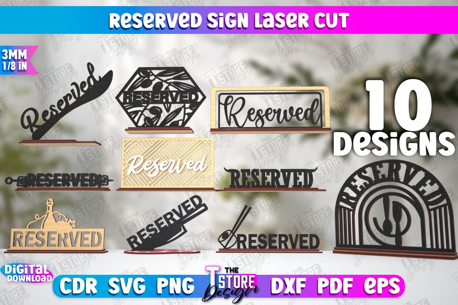 Reserved Table Sign Svg Reserved Sings Lasercut Bundle, Reserved Table Signs Svg, Cafe ...