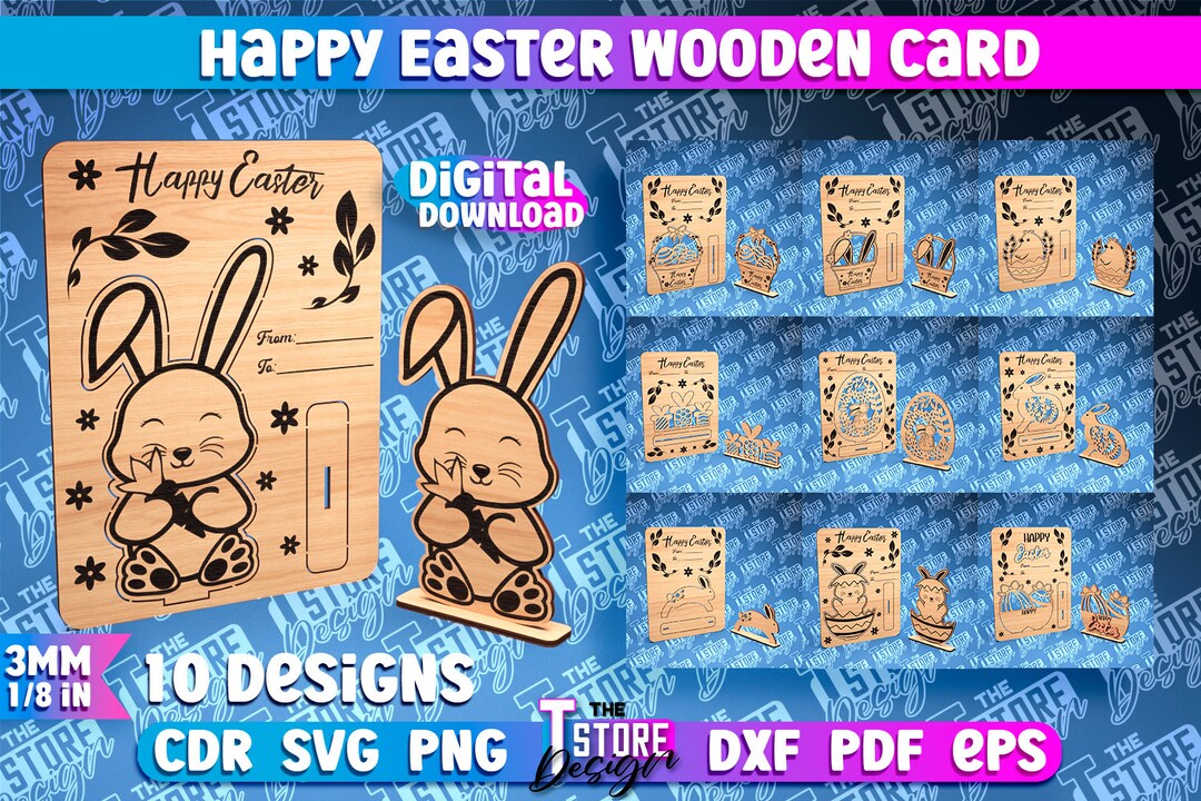 Happy Easter Wooden Card Laser Cut SVG Bundle | 3D Easter Card | Easter ...