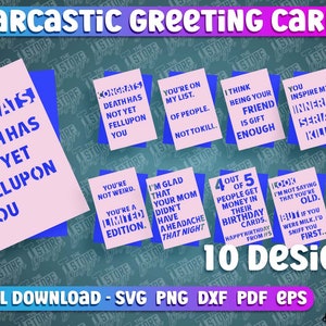 Lot de cartes de voeux sarcastiques SVG | Carte d'humour noir | Citations drôles sarcastiques | Carte d'anniversaire drôle | Citations impertinentes | Carte d'anniversaire grossière