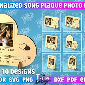 3D-gepersonaliseerde fotolijsten met nummerplaat, aangepaste Spotify-afspeellijst, muziekfotolijst met standaard, cadeau voor koppels, 3D-lasergesneden, CNC-bestanden