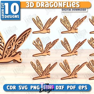 3D Dragonflies Laser Cut Bundle, Wood Interlocking Dragonfly, 3D Dragonfly, 3D Laser Cut, Ornament Dragonfly, Home Decor, Dragonfly Elegance