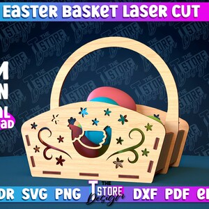 Easter Basket Laser Cut Easter Gift Basket Laser SVG Happy Easter Easter Egg Basket Design Laser Cut Easter Basket Design Bunny SVG image 5