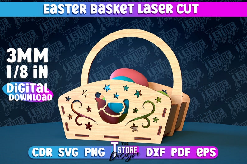 Easter Basket Laser Cut Easter Gift Basket Laser SVG Happy Easter Easter Egg Basket Design Laser Cut Easter Basket Design Bunny SVG image 5