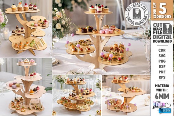 Cupcake Stand svg - Tiered Dessert Stand Laser Cut - Wedding Display Stand - Wooden Cupcake Tower - Glowforge