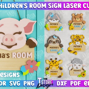 Paquete de letreros para habitación de niños cortados con láser, letreros personalizados para bebés, letreros personalizados para guardería cortados con láser, letreros con nombre de bebé SVG, nombres de niños cortados con láser