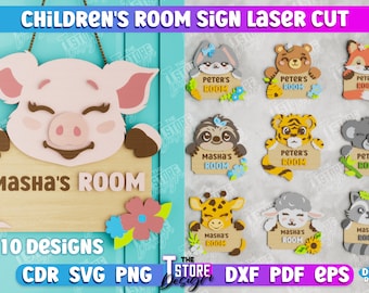 Kinderzimmer Schilder Laser Cut Bundle, personalisierte Baby Schilder, Benutzerdefinierte Kinderzimmer Schild Laser geschnitten, Baby Namensschild SVG, Kindername Laser Cut
