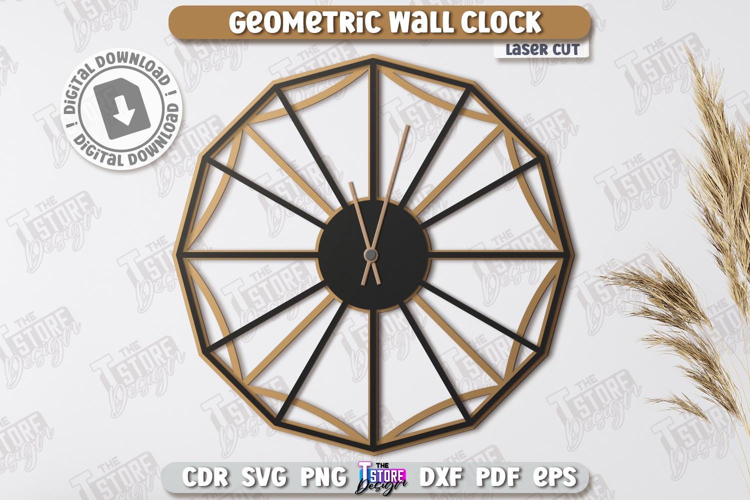 3d Geometric Wall Clock Laser Cut Bundle, Wooden Wall Clock, Layered ...