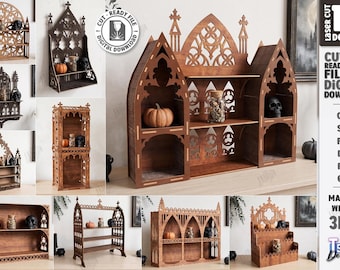 Gothic Shelf SVG - Laser Cut Gothic Display Shelf - Cathedral Wall Shelves For Spooky Decor And Oddities - Gothic Furniture svg