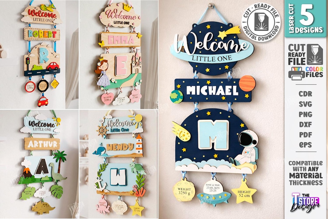 Baby Birth Announcement SVG - Newborn Name Sign Laser Cut - Nursery ...