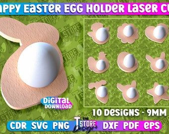 Easter Egg Holder Laser Cut  | Happy Easter Egg Holder Design | Easter Bunny Single Egg Holder Laser Cut Files | Egg Holder Design | Bunny