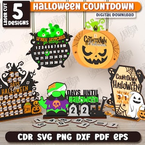 3d Halloween countdown laser cut bundle, days until Halloween countdown calendar, Halloween coffin calendar svg, haunted house wall signs