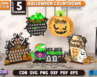 3d Halloween countdown laser cut bundle, days until Halloween countdown calendar, Halloween coffin calendar svg, haunted house wall signs