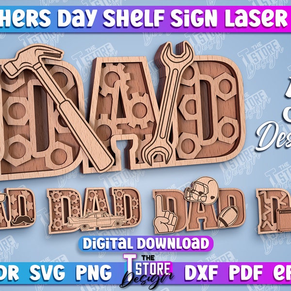 Father's Day Wood Shelf Sign | Father Day Gifts | Dad Wooden Sign | Father's Day Gift | Fathers Day Sign Lasercut | 3d Layered Father's Day