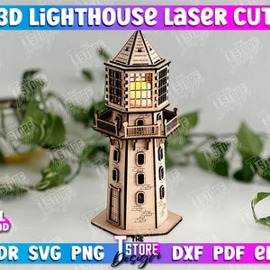 3D Lighthouse Laser Cut, Laser Cut Lighthouse Digital File, Wooden 3D Lighthouse, Lighthouse 3D Puzzle File, Lighthouse Tealight Holder