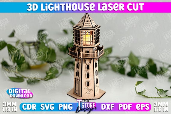 3D Lighthouse Laser Cut, Laser Cut Lighthouse Digital File, Wooden 3D Lighthouse, Lighthouse 3D Puzzle File, Lighthouse Tealight Holder