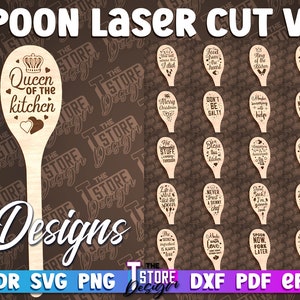 Spoon Laser Cut SVG Bundle | Spoon Engraving Quotes SVG Design | Kitchen Quotes Cut File