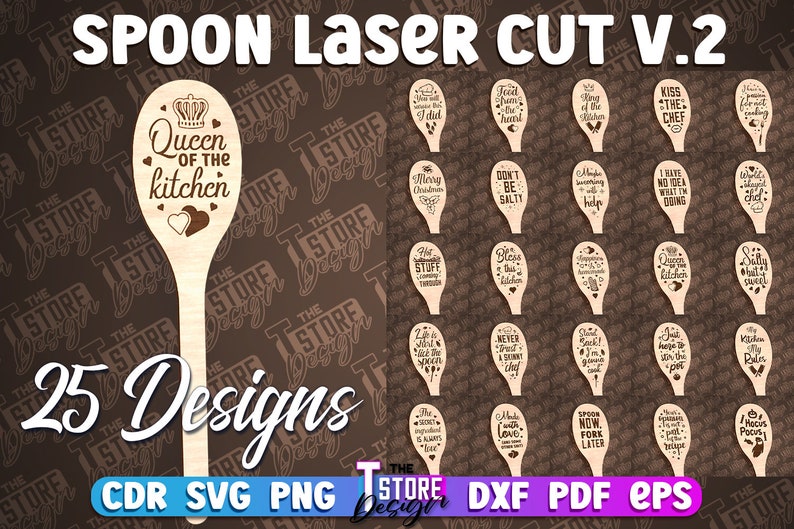 Spoon Laser Cut SVG Bundle Spoon Engraving Quotes SVG Design Kitchen Quotes Cut File zdjęcie 1