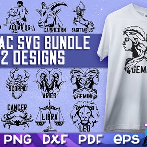 Zodiac SVG Bundle | Astrology Signs SVG | Zodiac SVG Design | T-Shirt Horoscopes Sign Design v.2