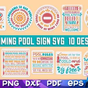 Swimming Pool Sign SVG Bundle | Summer Quotes Design | Swimming Pool Rules